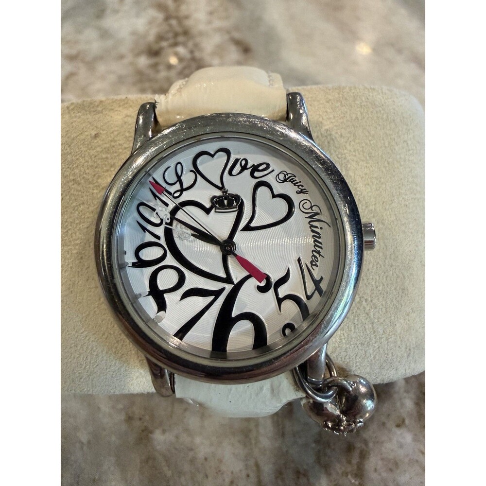 Juicy Couture Watch 32mm White Leather Band Hearts & Love Stainless Steel Case